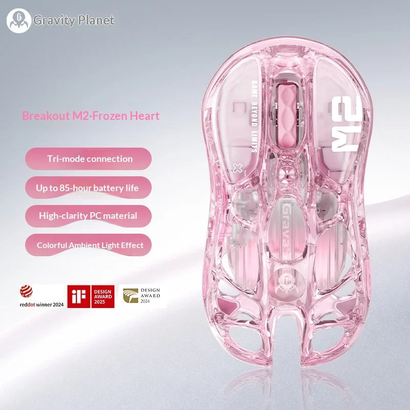GravaStar Mercury M2 M1 jelly Pink Wireless Gaming Mouse PAW3395 Bluetooth Lightweight Hollowed Out RGB E-sport Gamer Mice Mouse