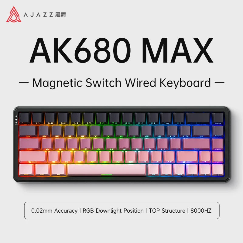 AJAZZ AK680 MAX Wried Magnetic Mechanical Keyboard HE Fast Trigger Gaming Keyboard Hall Effect Switch 65% 8K Polling Rate 68 key
