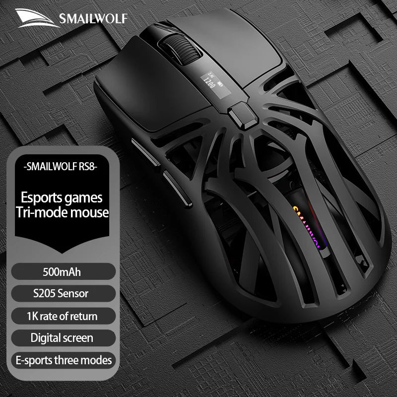 2026 NEW SMAILWOLF RS8 Wireless mouse Bluetooth three-mode gaming notebook PAW3311 1KHZ spider shape gaming mouse for big hands