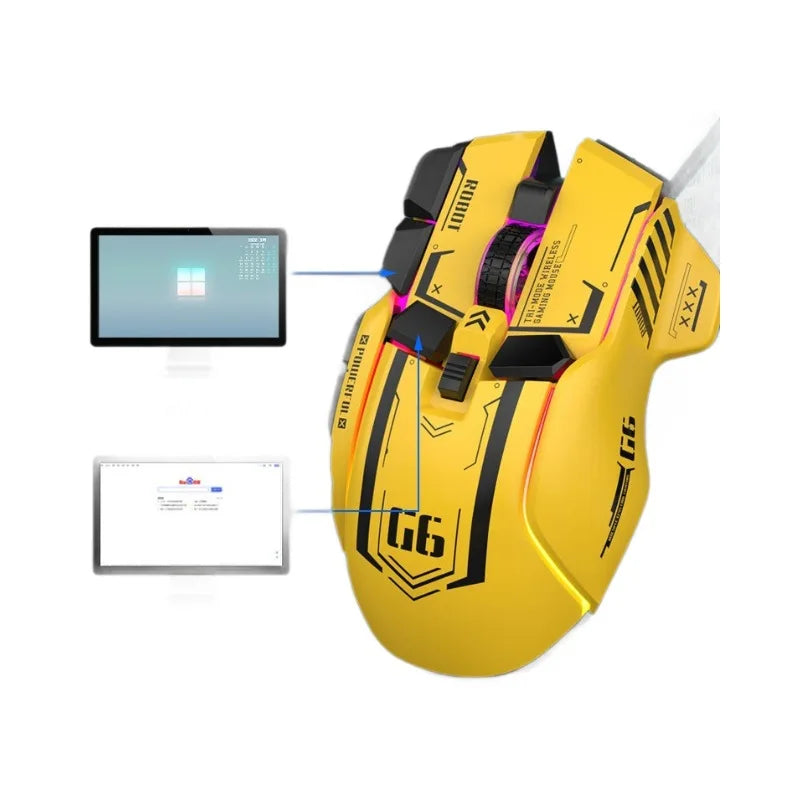 G6 Tri Mode Bluetooth Wireless Wired Mechanical Gaming Mouse Rgb Backlight Silent Type C Rechargeable For Pc Laptop E Sports