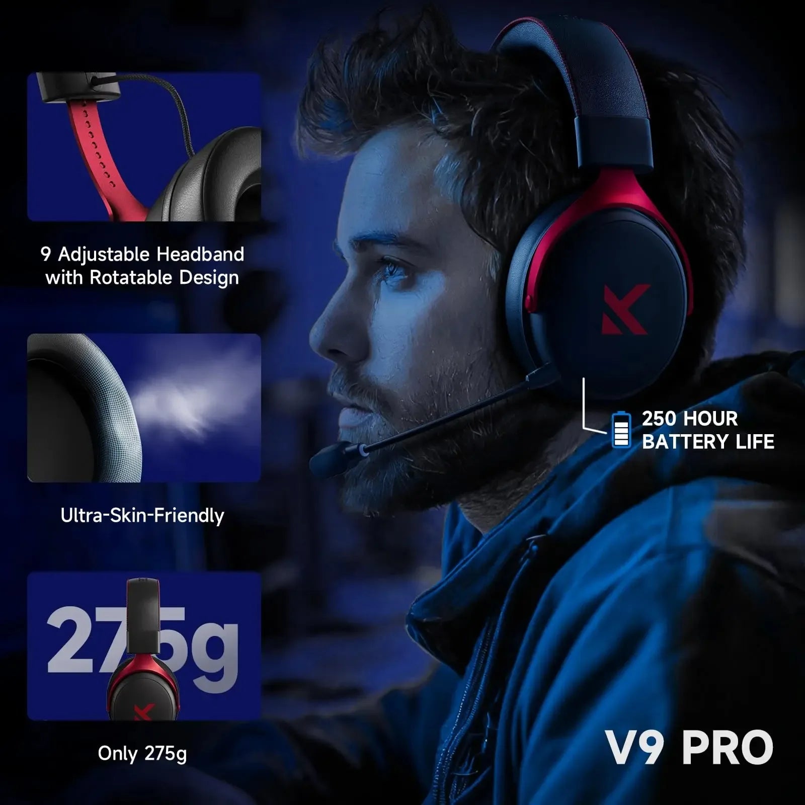 MCHOSE V9 Pro wireless headphones 7.1 Surround Sound 53mm HI-FI Bluetooth/2.4G gamer headphones with Microphone v9 pro mchose