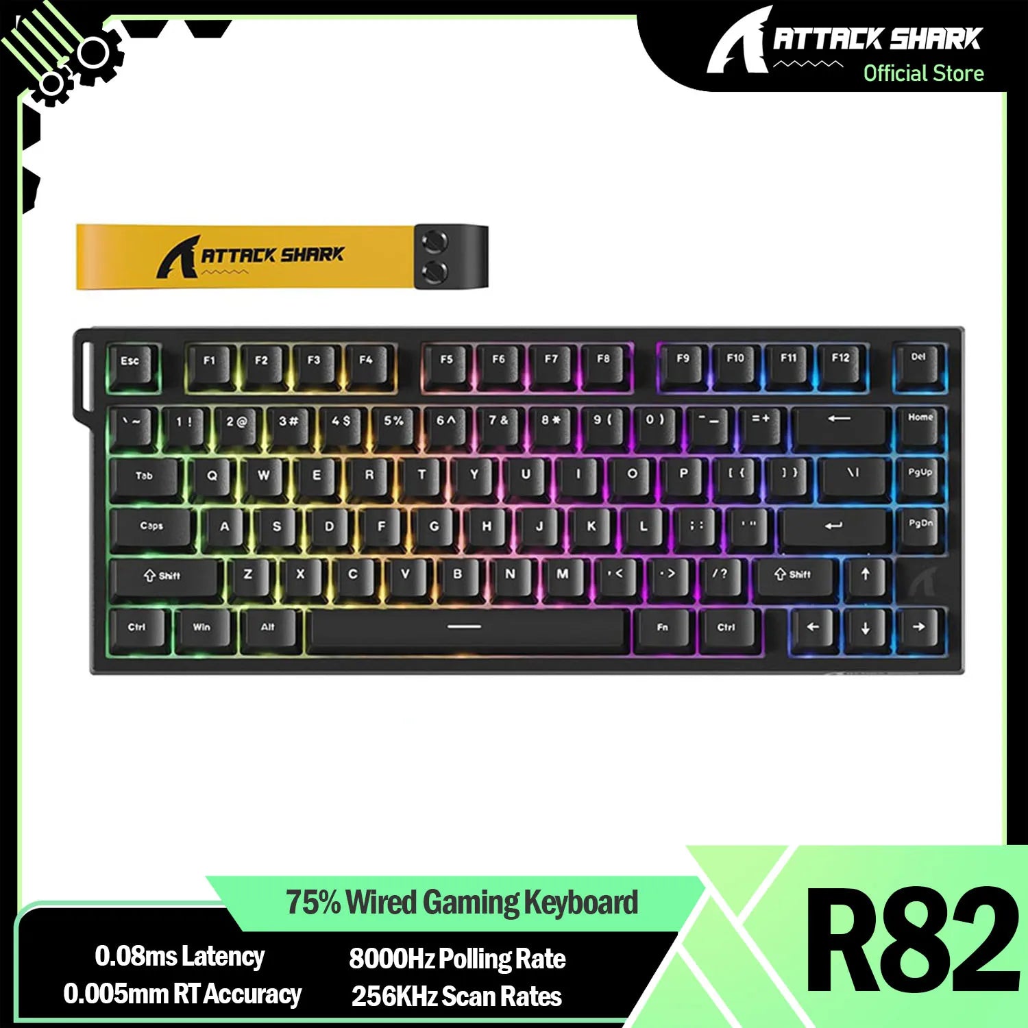 ATTACK SHARK R82 HE 75% 8000Hz Rapid Trigger Wired  Keyboard, 0.005mm RT Accuracy, Magnetic Switch, 0.08ms Latency, RGB Lighting