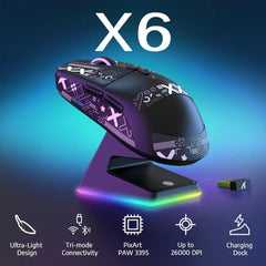 ATTACK SHARK X6 49g Superlight Wireless Gaming Mouse  Magnetic RGB Charging Dock PixArt PAW3395 Sensor 26000DPI 200Hrs Battery