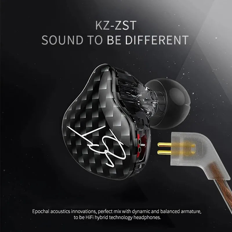 KZ ZST Wired Earphone Detachable Cable In Ear Monitor Noice Cancelling Headset HiFi Music Sport Game Phone Earbuds Headphones