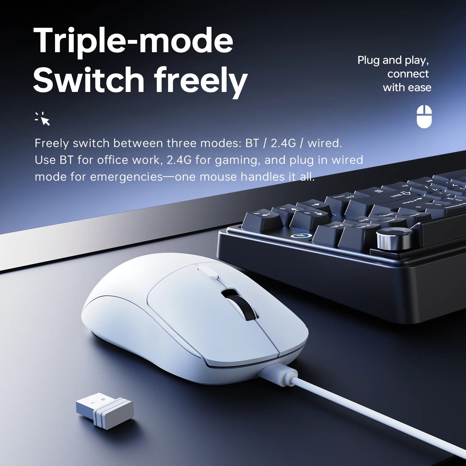 AJAZZ NJ07/MC/Ultra Tri-Mode Wired/Bluetooth/2.4G Office and Gaming Mouse 12800 DPI 1000Hz Report Rate