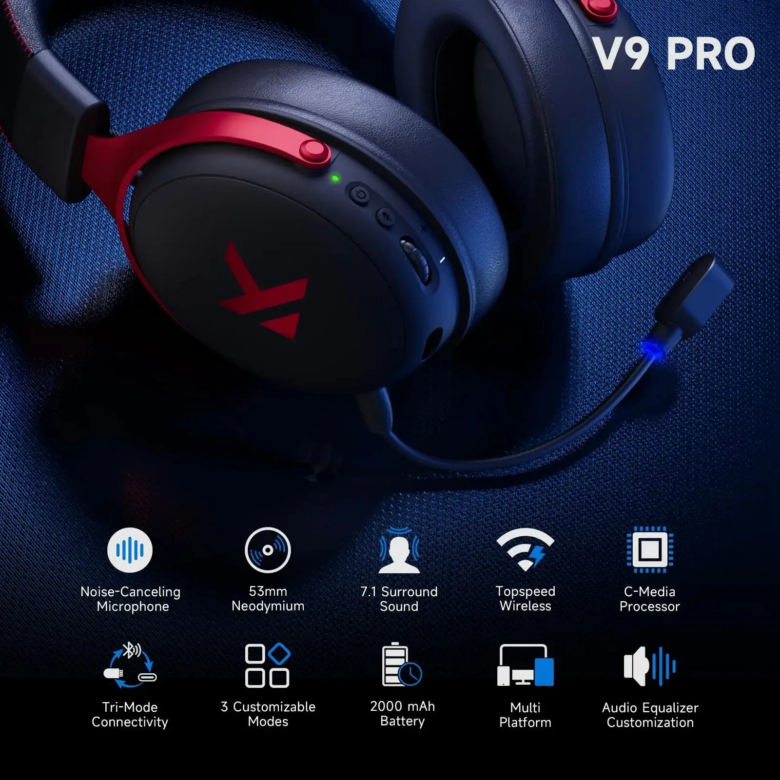 MCHOSE V9 Pro wireless headphones 7.1 Surround Sound 53mm HI-FI Bluetooth/2.4G gamer headphones with Microphone v9 pro mchose
