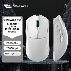 SMAILWOLF RS7 Gaming Mouse, Wired/2.4G/Bluetooth 5.1, 89g Lightweight, 500mAh Battery, RGB Scroll Light, 20M Clicks