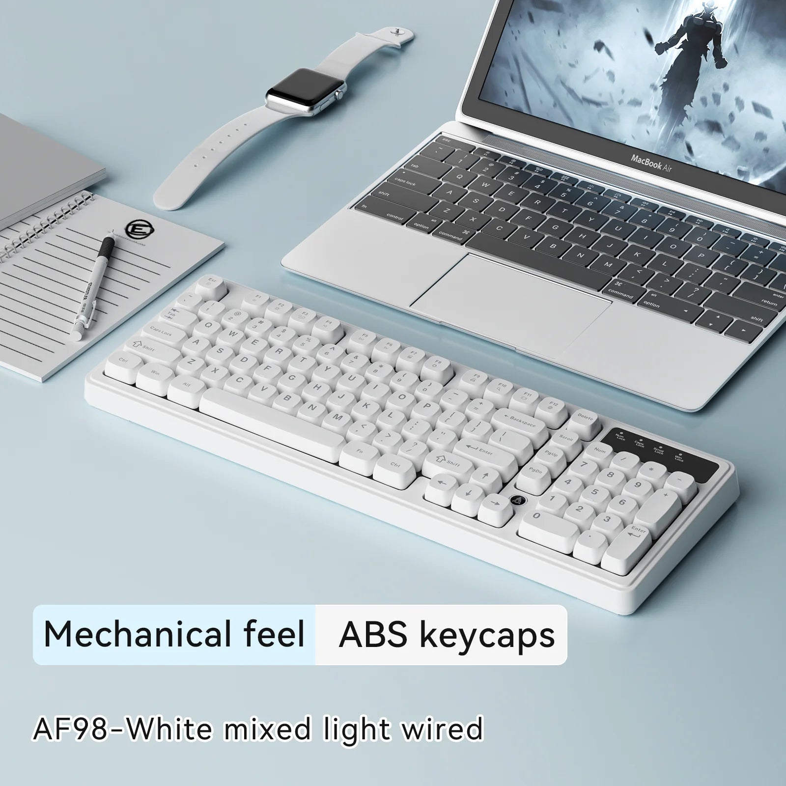 AJAZZ AF98 Wired/Wireless Keyboard Mechanical Feel Office Long Battery Life Three-Mode RGB Mixed Light ABS Keycaps Ergonomics