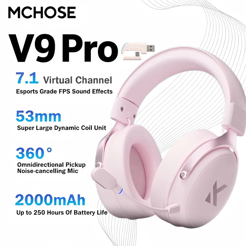 MCHOSE V9 Pro wireless headphones 7.1 Surround Sound 53mm HI-FI Bluetooth/2.4G gamer headphones with Microphone v9 pro mchose