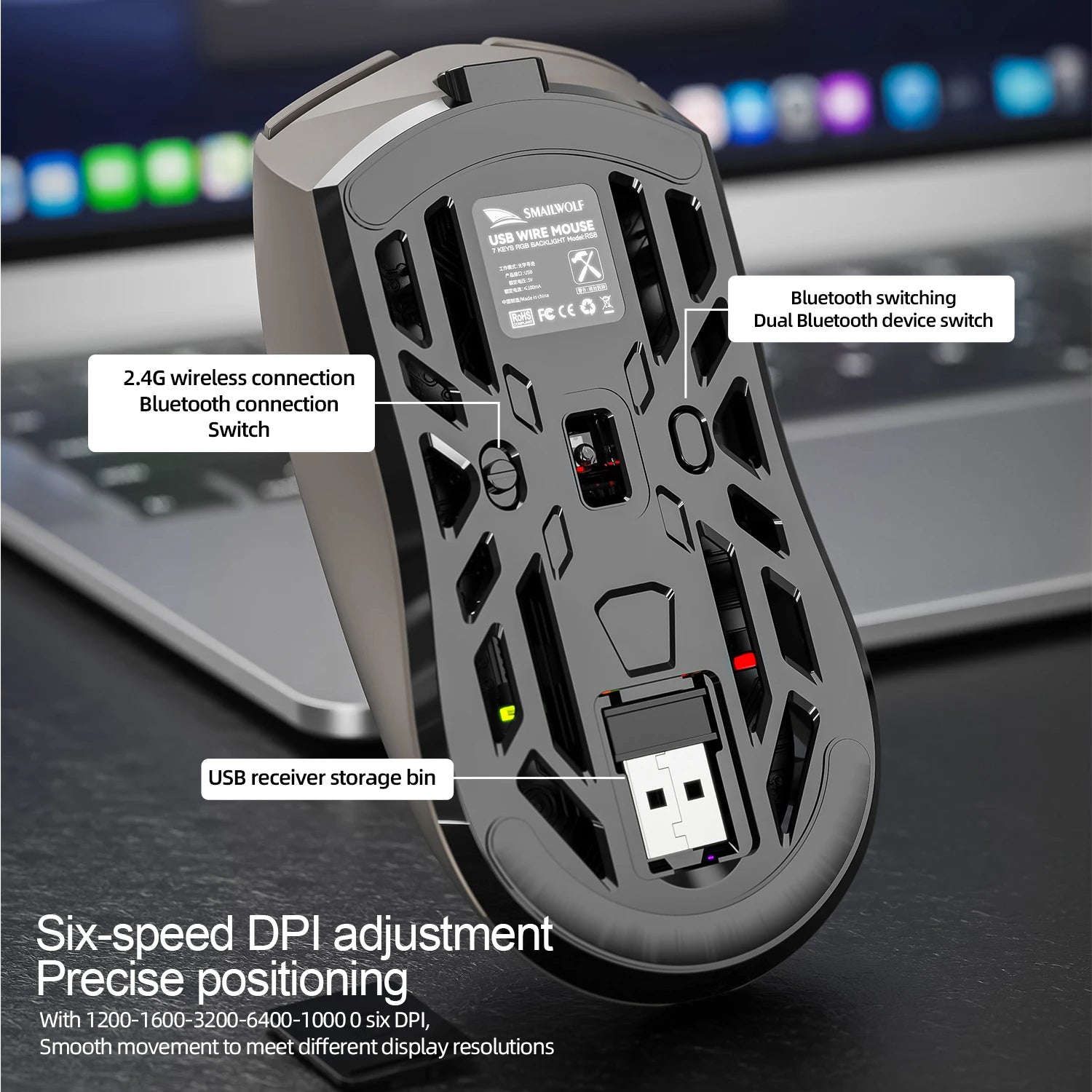 2026 NEW SMAILWOLF RS8 Wireless mouse Bluetooth three-mode gaming notebook PAW3311 1KHZ spider shape gaming mouse for big hands