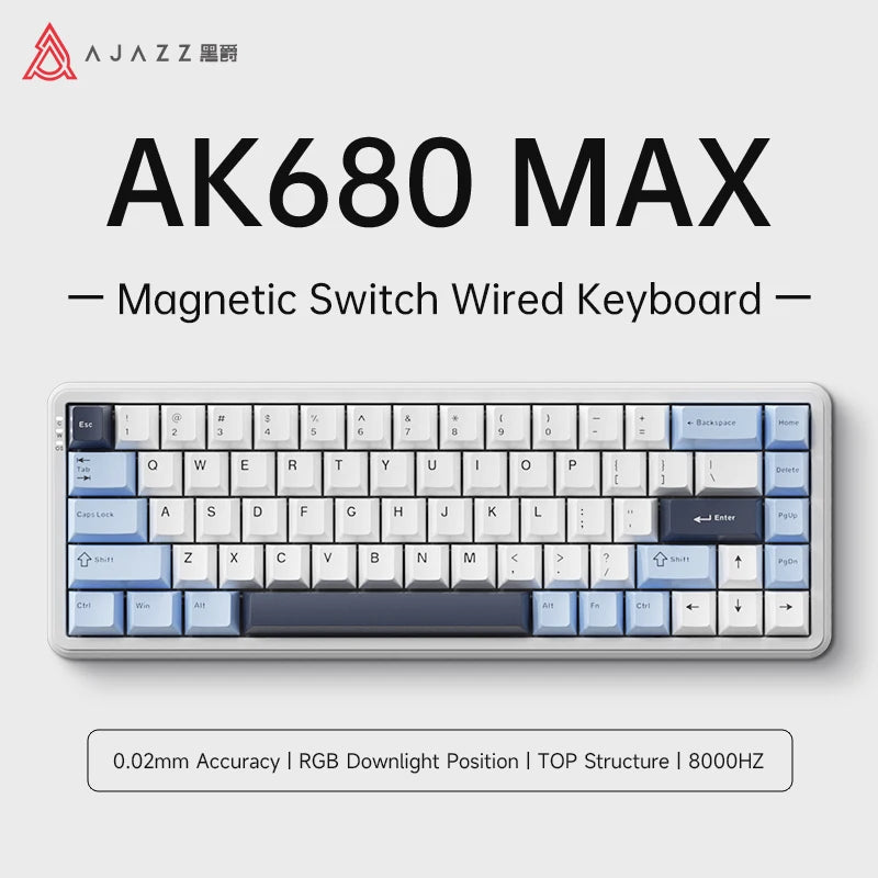 AJAZZ AK680 MAX Wried Magnetic Mechanical Keyboard HE Fast Trigger Gaming Keyboard Hall Effect Switch 65% 8K Polling Rate 68 key