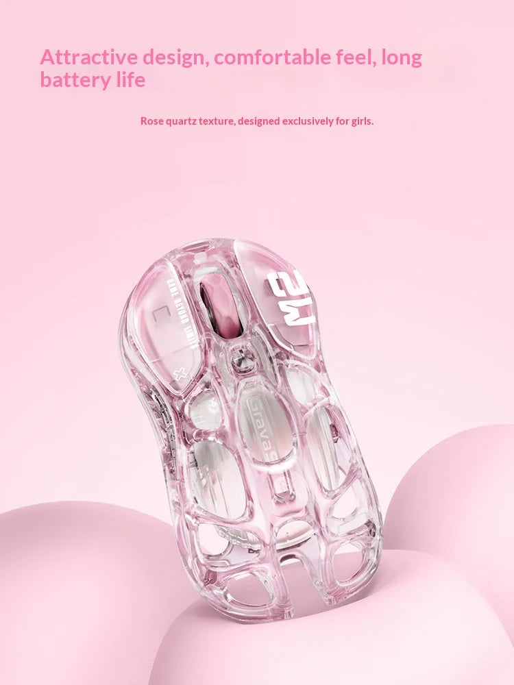 GravaStar Mercury M2 M1 jelly Pink Wireless Gaming Mouse PAW3395 Bluetooth Lightweight Hollowed Out RGB E-sport Gamer Mice Mouse