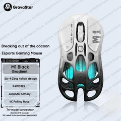 GravaStar Mercury M2 M1 jelly Pink Wireless Gaming Mouse PAW3395 Bluetooth Lightweight Hollowed Out RGB E-sport Gamer Mice Mouse