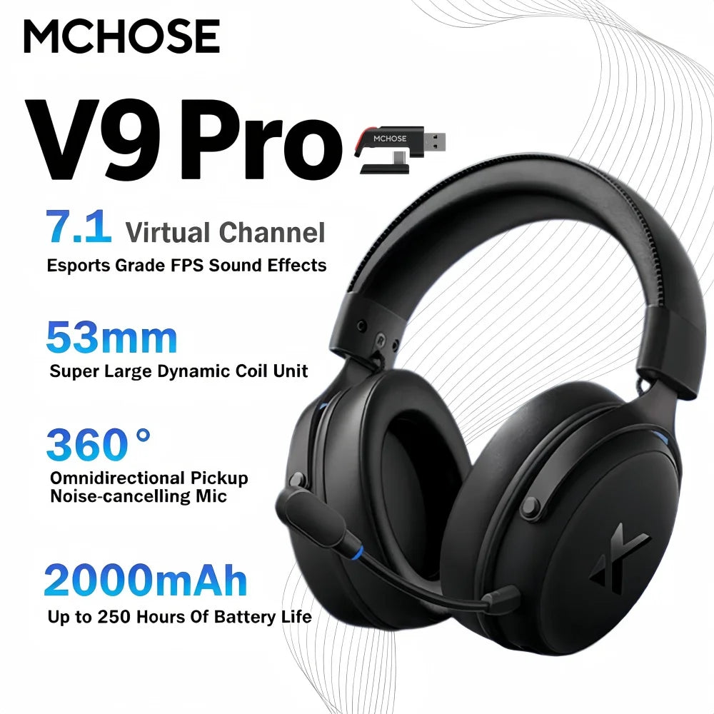 MCHOSE V9 Pro wireless headphones 7.1 Surround Sound 53mm HI-FI Bluetooth/2.4G gamer headphones with Microphone v9 pro mchose