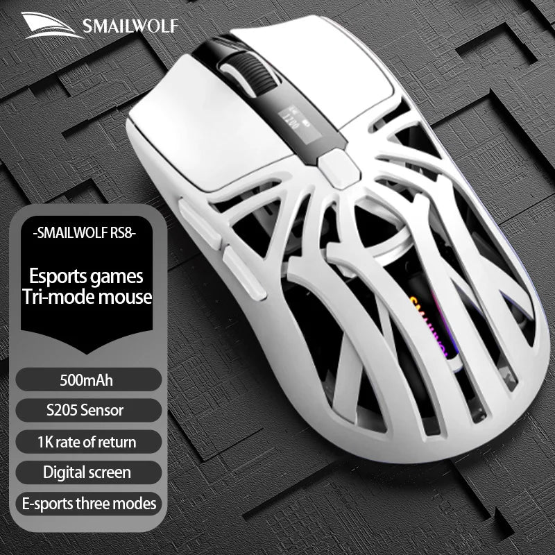 2026 NEW SMAILWOLF RS8 Wireless mouse Bluetooth three-mode gaming notebook PAW3311 1KHZ spider shape gaming mouse for big hands