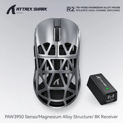 Attack Shark R2 Gaming Wireless Mouse PAW3950 8K Magnesium Alloy Lightweight Gaming Mouse Bluetooth Tri-Mode for Gaming/Office