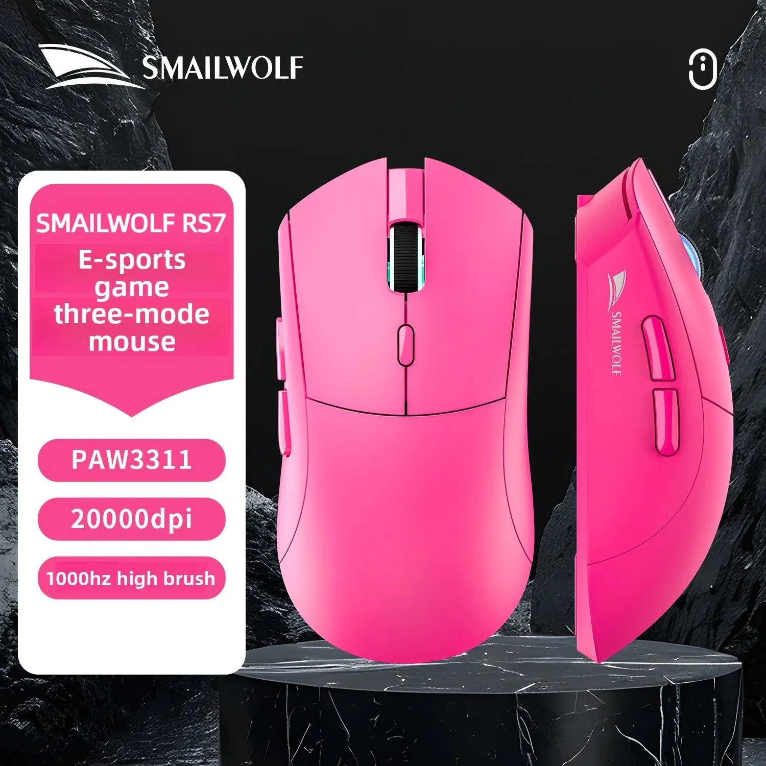SMAILWOLF RS7 Gaming Mouse, Wired/2.4G/Bluetooth 5.1, 89g Lightweight, 500mAh Battery, RGB Scroll Light, 20M Clicks