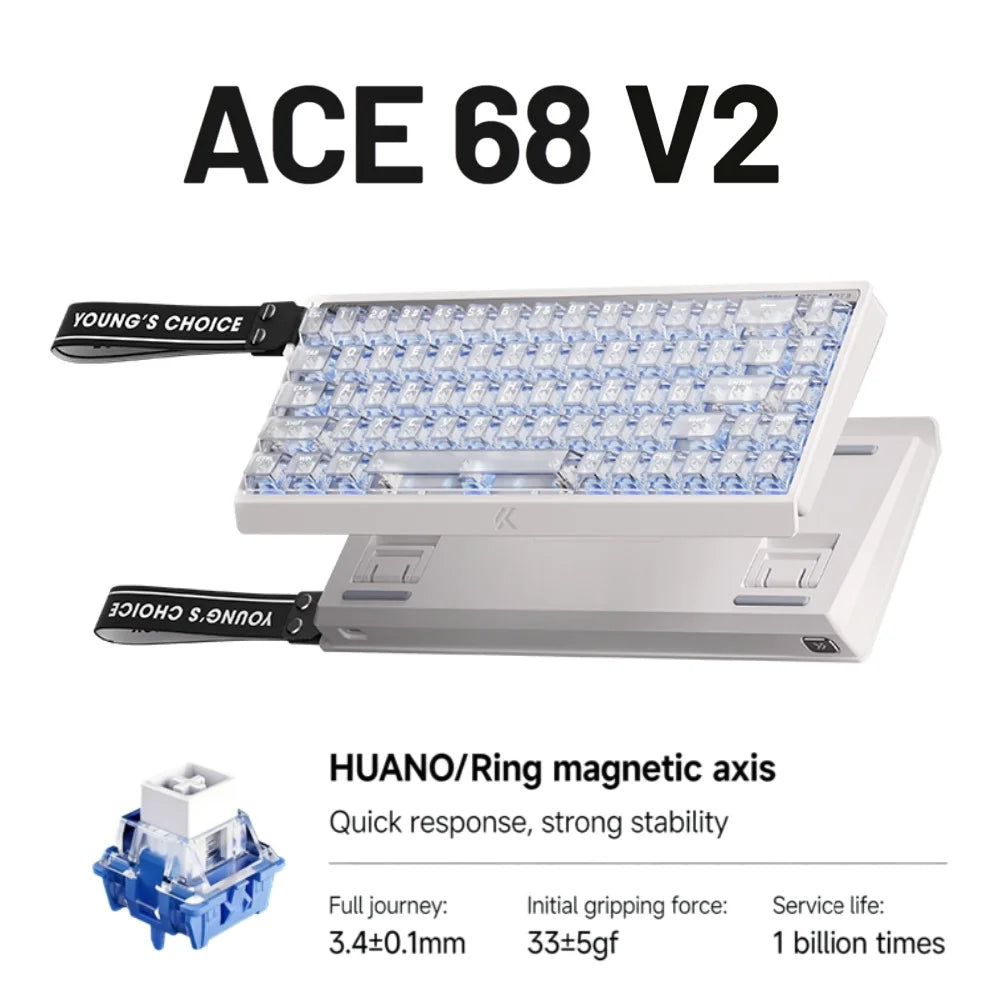 MCHOSE ACE68 V2 gaming keyboard 0.001mm 8KHz Polling Rate 256k scan rate 0.008ms ultralow latency wired TTC Hall sensor keyboard