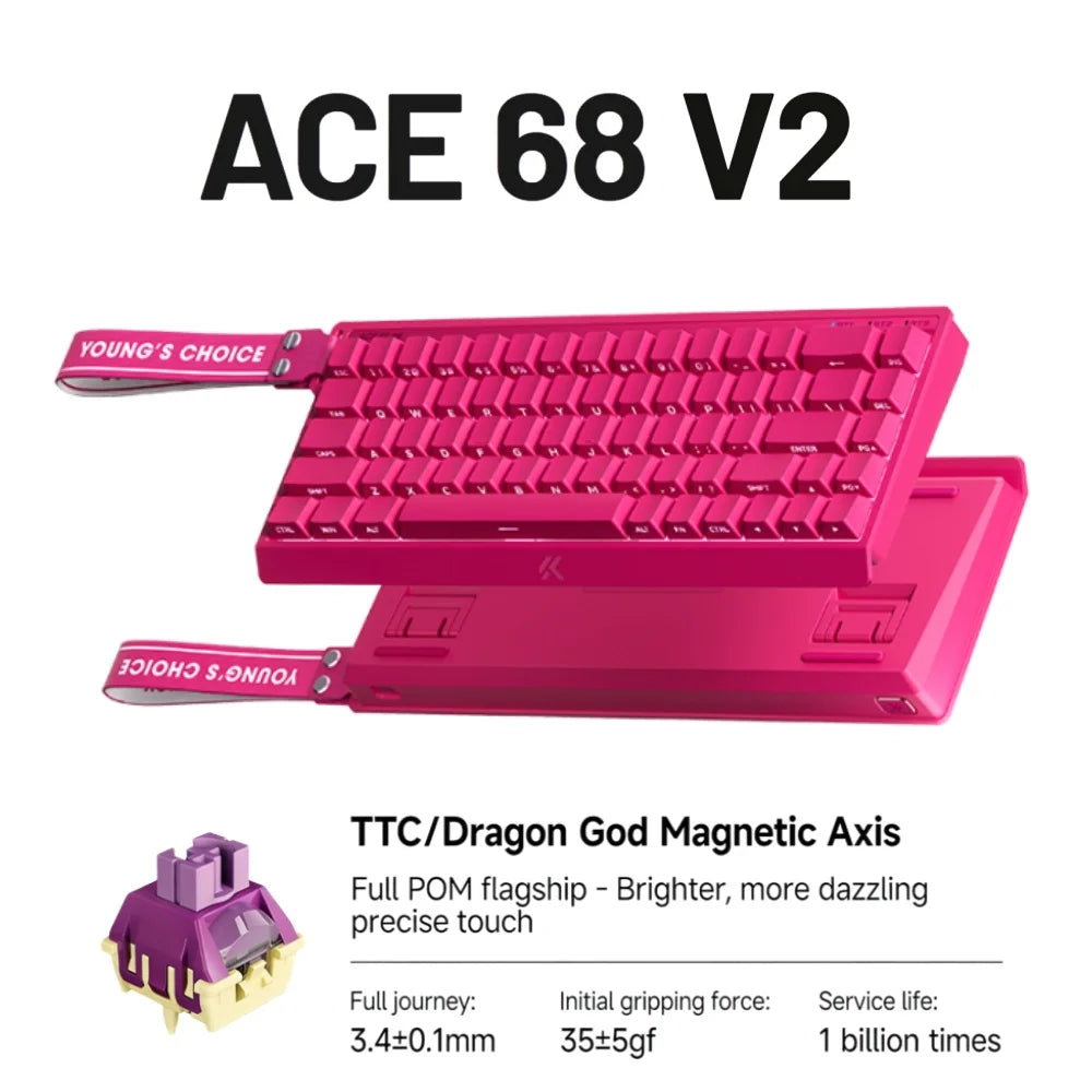 MCHOSE ACE68 V2 Gaming Keyboard 0.001mm 8KHz Polling Rate 256k Scan Rate 0.008ms Ultralow Latency Wired TTC Hall Sensor Keyboard