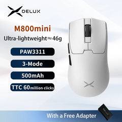 Delux M800mini Wireless Gaming Mouse, 46g Lightweight,PAW3395/PAW3311,1KHz Polling Rate for Small to Medium Hand PC Gamer