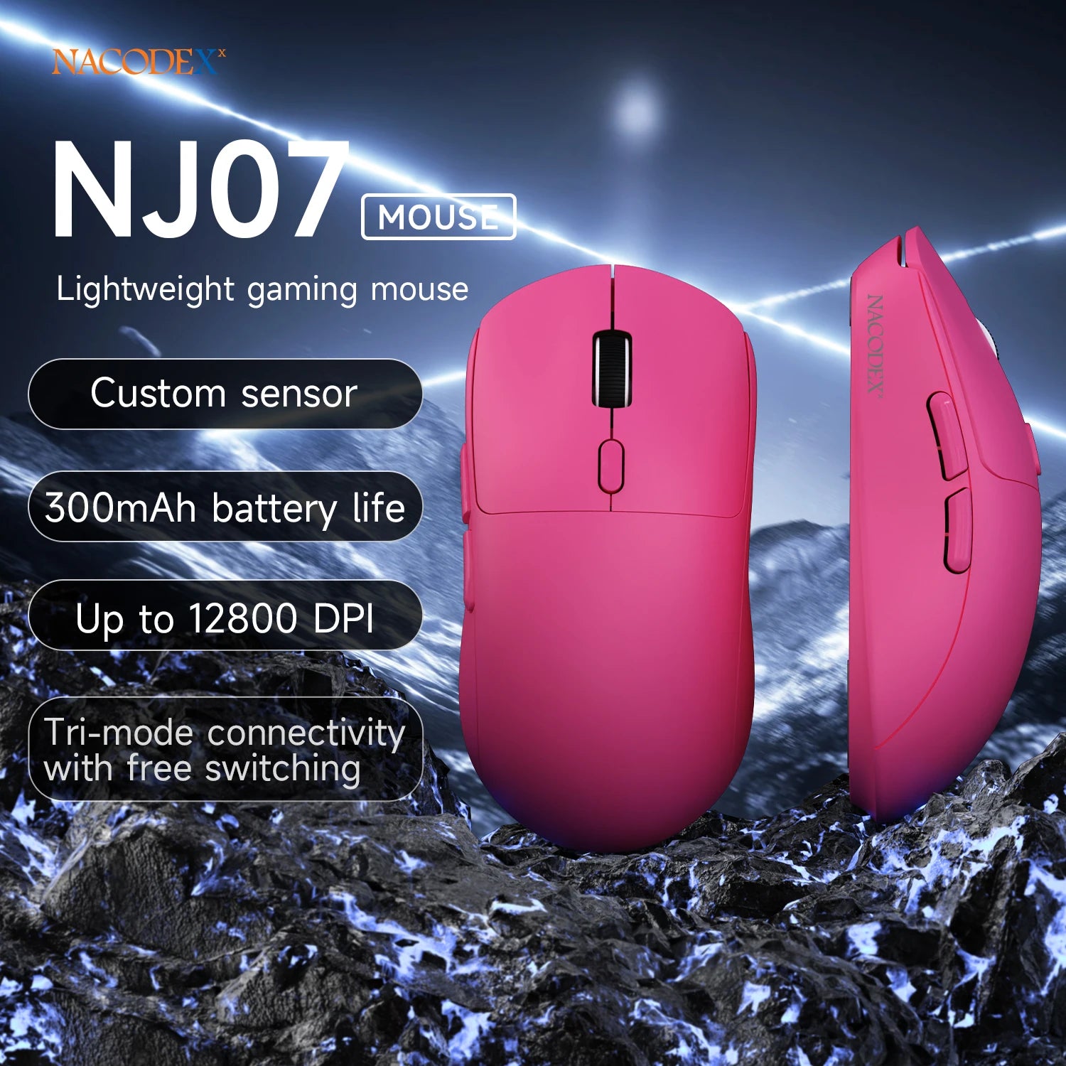 AJAZZ NJ07/MC/Ultra Tri-Mode Wired/Bluetooth/2.4G Office and Gaming Mouse 12800 DPI 1000Hz Report Rate