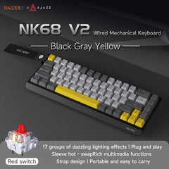 AJAZZ NK68V2 Single-Mode Wired Mechanical Keyboard Portable Gaming Keyboard RGB Hot-Swappable PC Lightweight Mechanical Keyboard