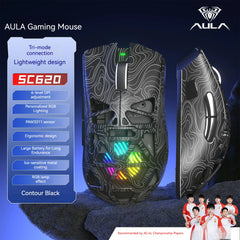 Aula SC620 Gaming Mouse Wireless Hollow-out PAW3311 Tri-mode  Rechargeable Adjustable DPI  Mouse for Desktop Laptop