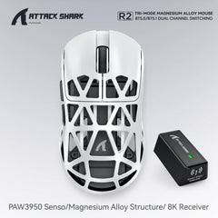 Attack Shark R2 Gaming Wireless Mouse PAW3950 8K Magnesium Alloy Lightweight Gaming Mouse Bluetooth Tri-Mode for Gaming/Office