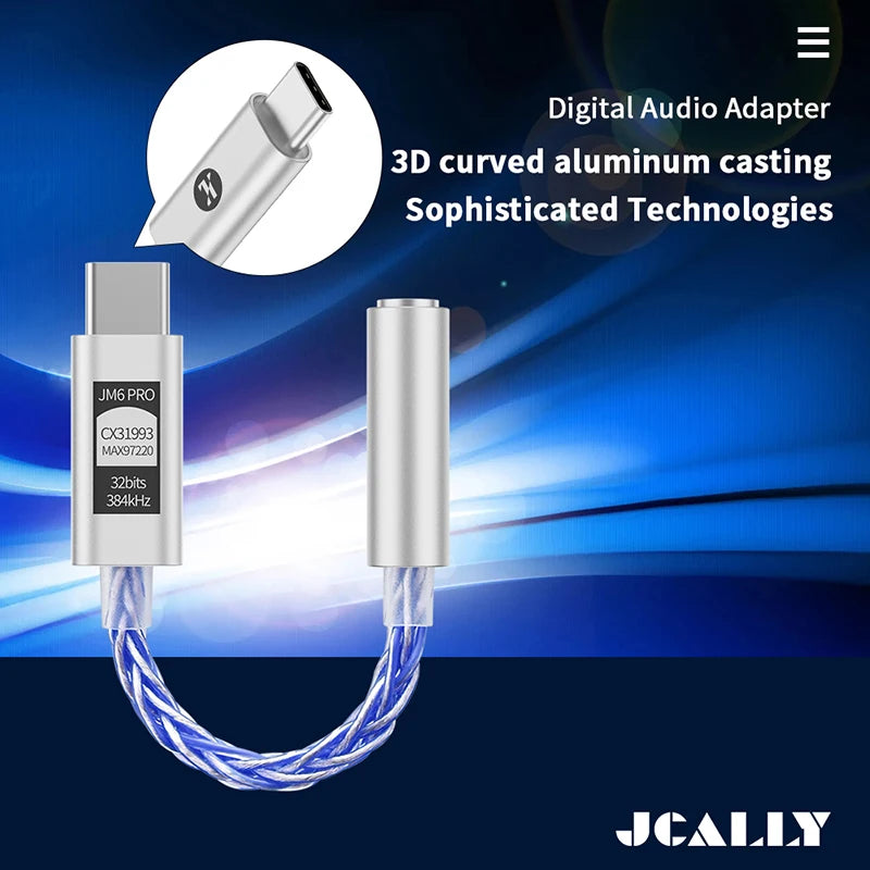 JCALLY JM6 Pro Type-C to 3.5mm Dual DAC CX31993 MAX97220 Digital Audio Headphone Amplifier HiFi DAC Mobile Headset AMP Adapter
