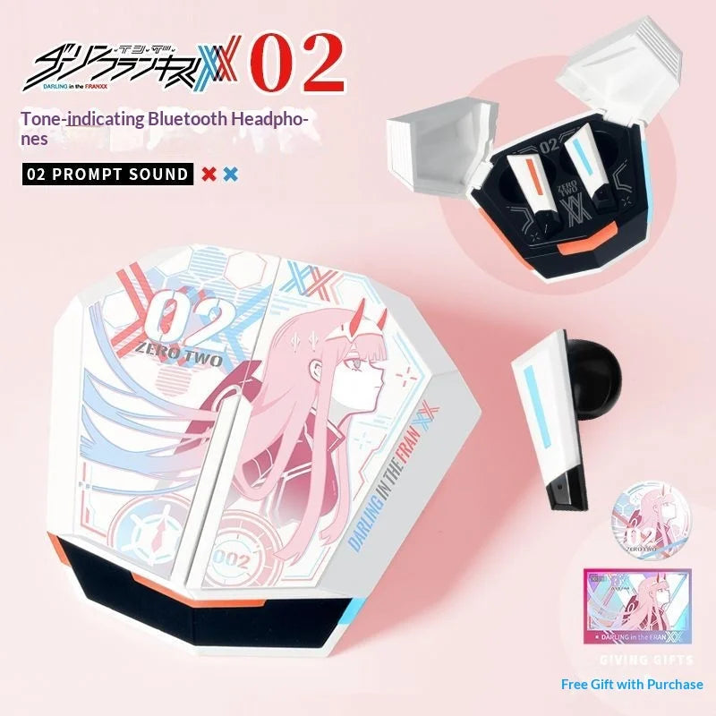 DARLING in The FRANXX Cute 02 Theme Headphone Anime Gift HIFI Bluetooth 5.3 Headset Cosplay Active Noise Cancellation Earbuds