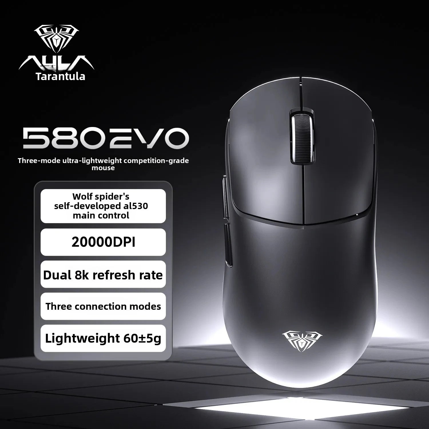 NEW AULA SC580 EVO 3Mode Wireless Gaming Mouse Dual 8K Bluetooth 2.4G Polling Rate Wired 20000DPI For PC Laptop AL530 Sensor