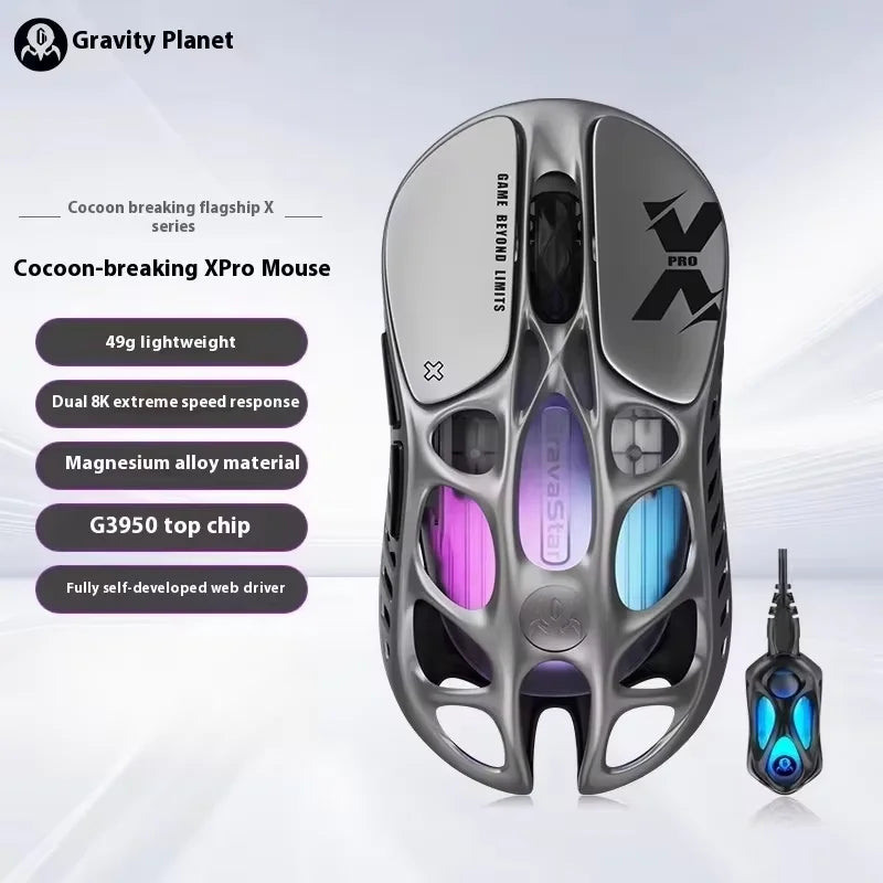 GravaStar Mercury X AIR X Pro Wireless Gaming Mouse Transparent Hollow-out Bluetooth 2.4G Wired Lightweight Dual 8K G3950 Mouse