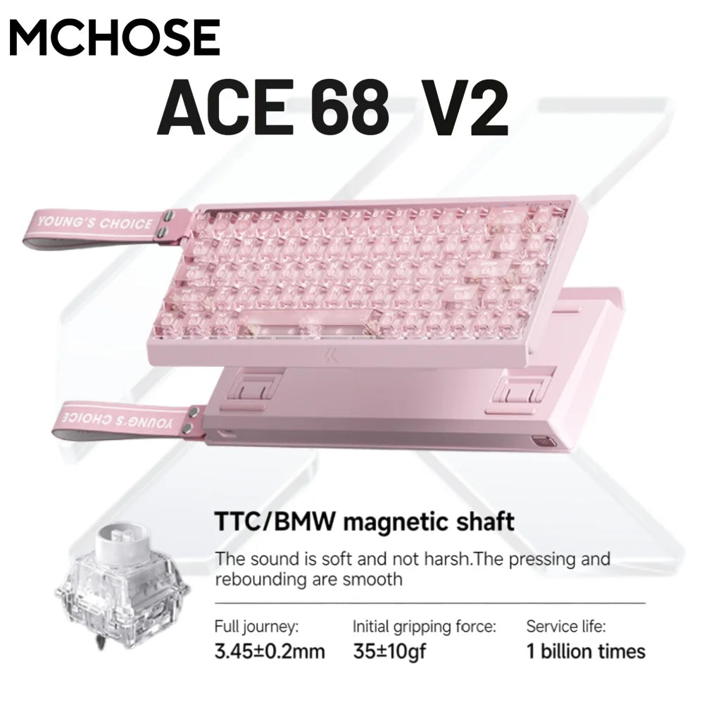 MCHOSE ACE68 V2 gaming keyboard 0.001mm 8KHz Polling Rate 256k scan rate 0.008ms ultralow latency wired TTC Hall sensor keyboard