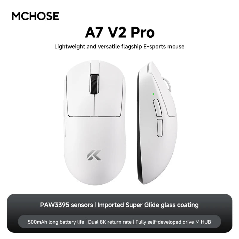 MCHOSE A7V2 Ultra Plus eSports Game 3950TI Trimode Mouse 42000DPI Lightweight Double 8k Mouse Imported Super Glide Glass Coating