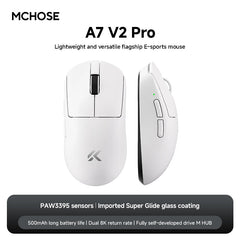 MCHOSE A7 V2 Ultra Gaming Mouse PAW3950 TI Sensor Dual 8000Hz 20000fps 42000DPI 750IPS Imported Super Glide Glass Coating CSGO