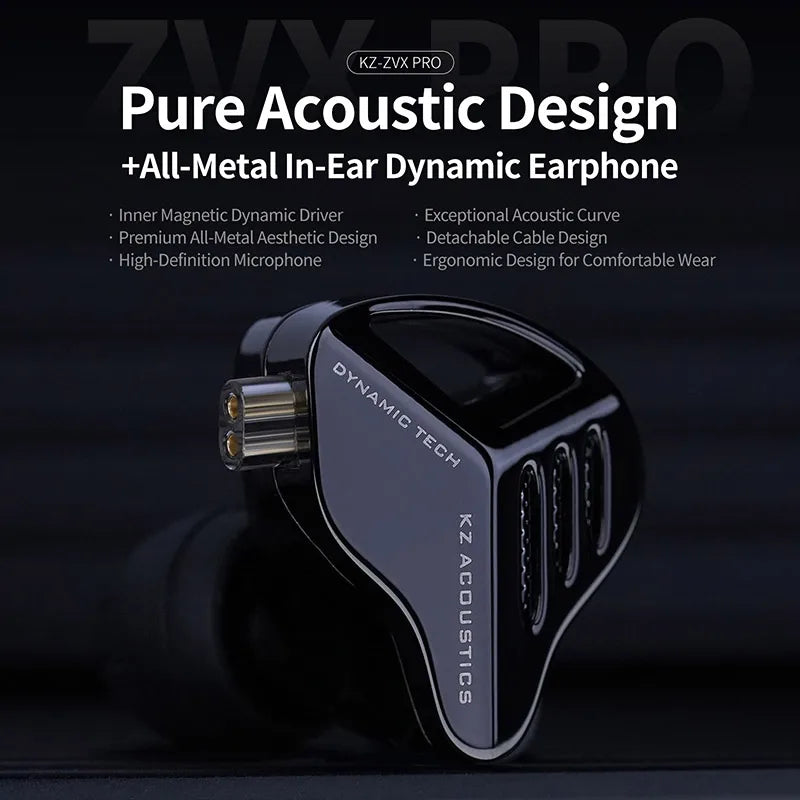 KZ ZVX PRO Dynamic In Ear Earphones HIFI Bass Earbuds Metal Monitor Headphones Sport Noise Cancelling Music Headsets
