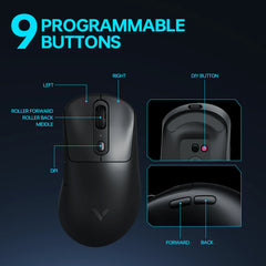 Rapoo Wireless Gaming Mouse 59g Lightweight 1KHz Polling Rate 12000DPI 9 Programmable Buttons Optical Sensor