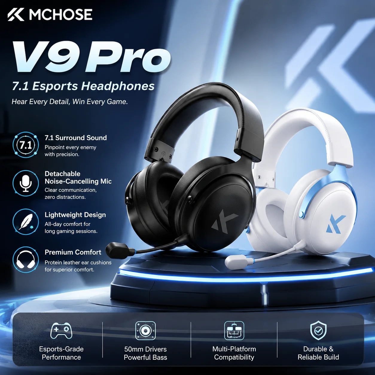 MCHOSE V9 Pro wireless headphones 7.1 Surround Sound 53mm HI-FI Bluetooth/2.4G gamer headphones with Microphone v9 pro mchose