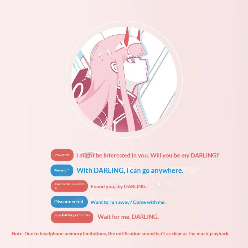 DARLING in The FRANXX Cute 02 Theme Headphone Anime Gift HIFI Bluetooth 5.3 Headset Cosplay Active Noise Cancellation Earbuds
