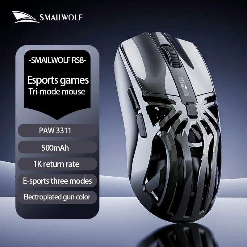 2026 NEW SMAILWOLF RS8 Wireless mouse Bluetooth three-mode gaming notebook PAW3311 1KHZ spider shape gaming mouse for big hands
